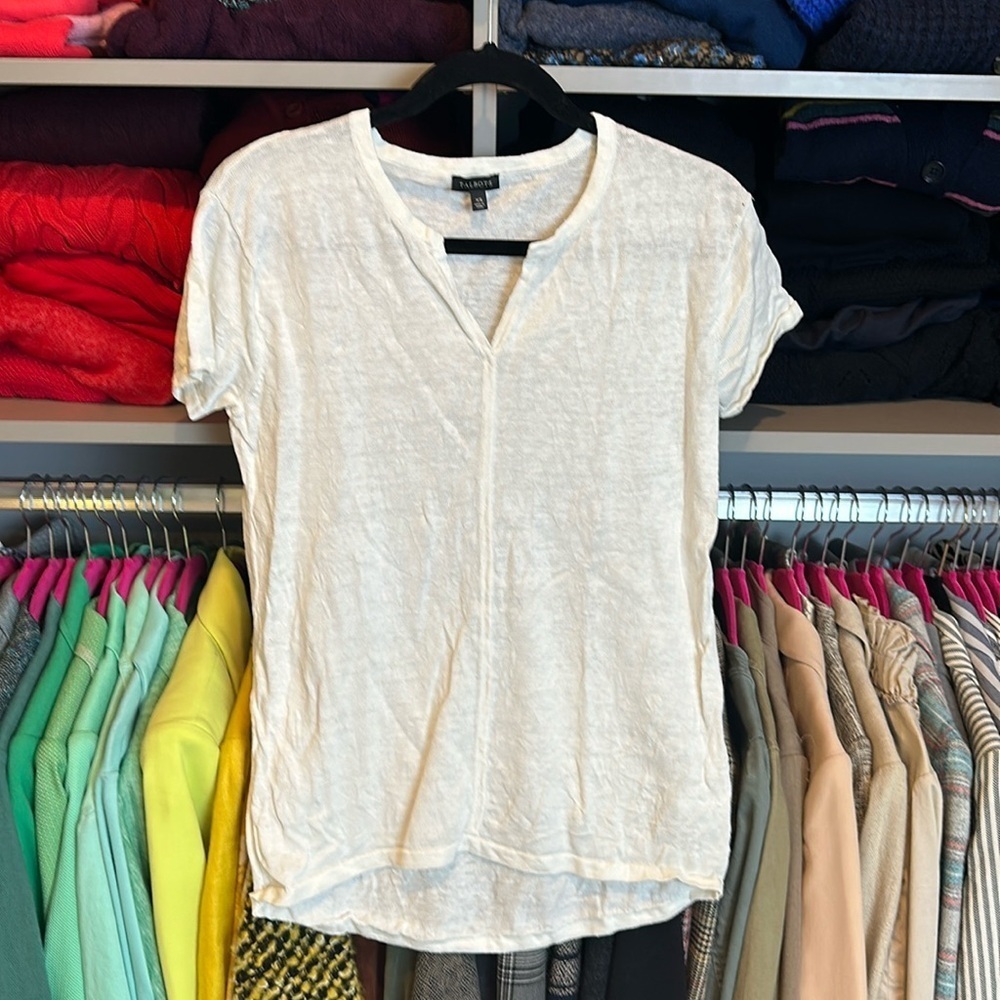 Talbots white v neck short sleeve sweater top size XS​